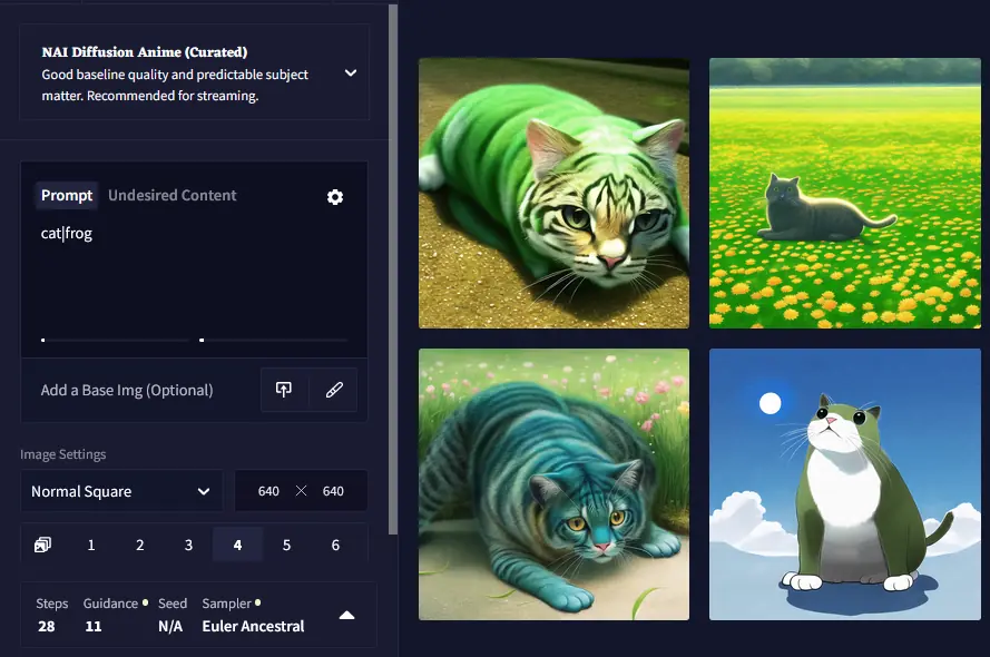 Promptmixing: cat|frog combined creates catfrogs!