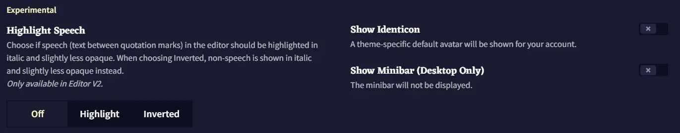 Experimental Inteface Screenshot