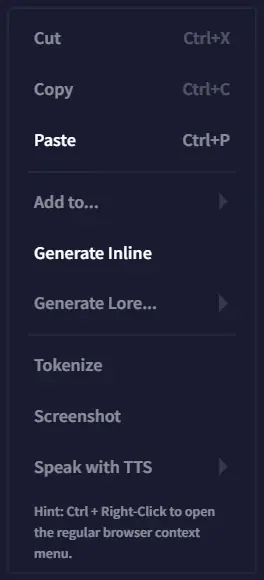Right Click Menu Screenshot