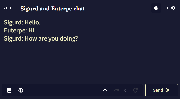 Sigurd chatting with Euterpe.