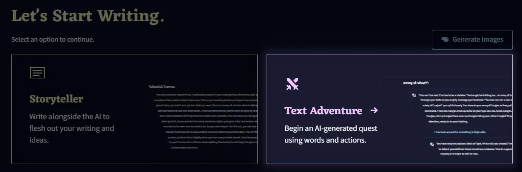 Starting a blank Text Adventure story